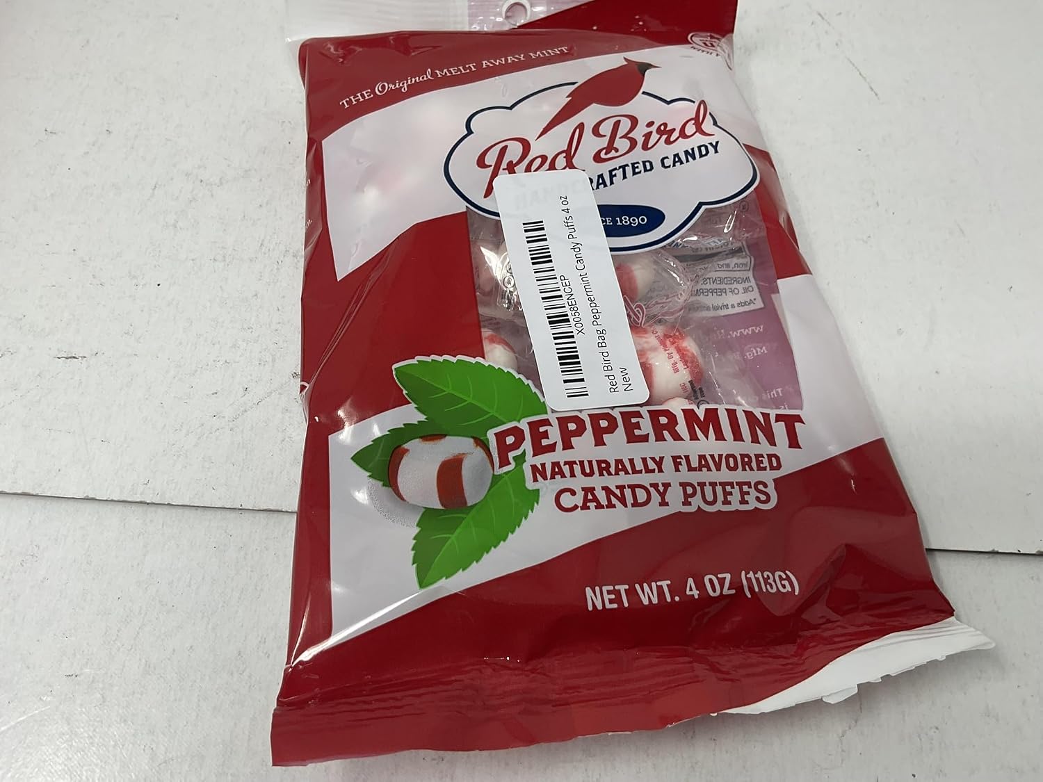 Red Bird Bag Peppermint Candy Puffs 4 oz
