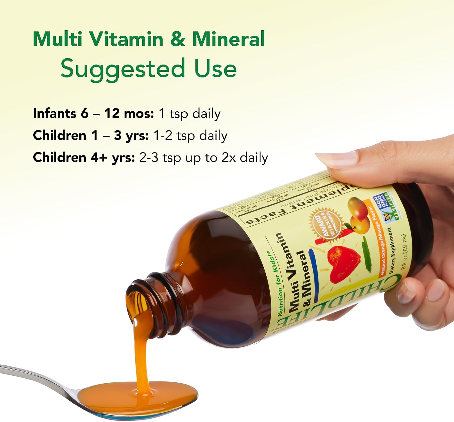 CHILDLIFE ESSENTIALS Kids Multivitamin & Mineral, Mango, 8 Fl Oz (2 Pack) | Vitamins for Kids, Liquid Multivitamin Supplement, Toddler & Baby Wellness, Natural, & Mineral