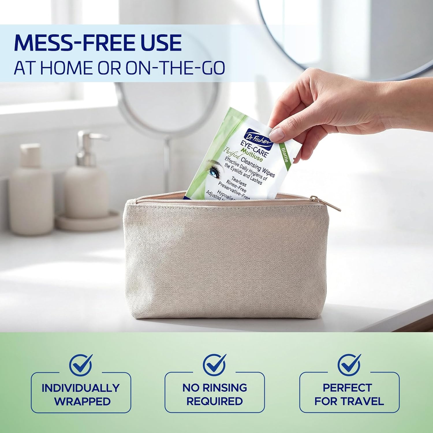 Dr. Fischer Eyelid Wipes - Hypoallergenic Preservative-Free Eye Cleansing Wipes for Sensitive Eyelids (Twin Pack).