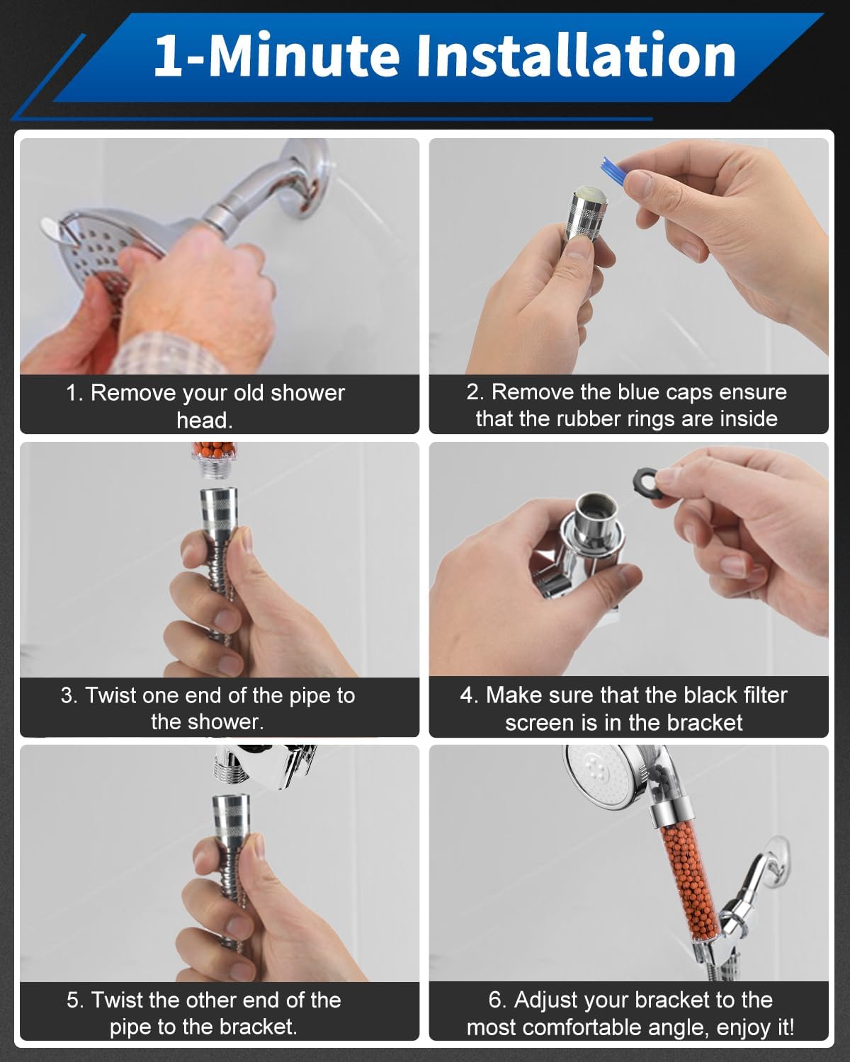 Filtered Shower Head with Handheld, High Pressure, for Hard Water