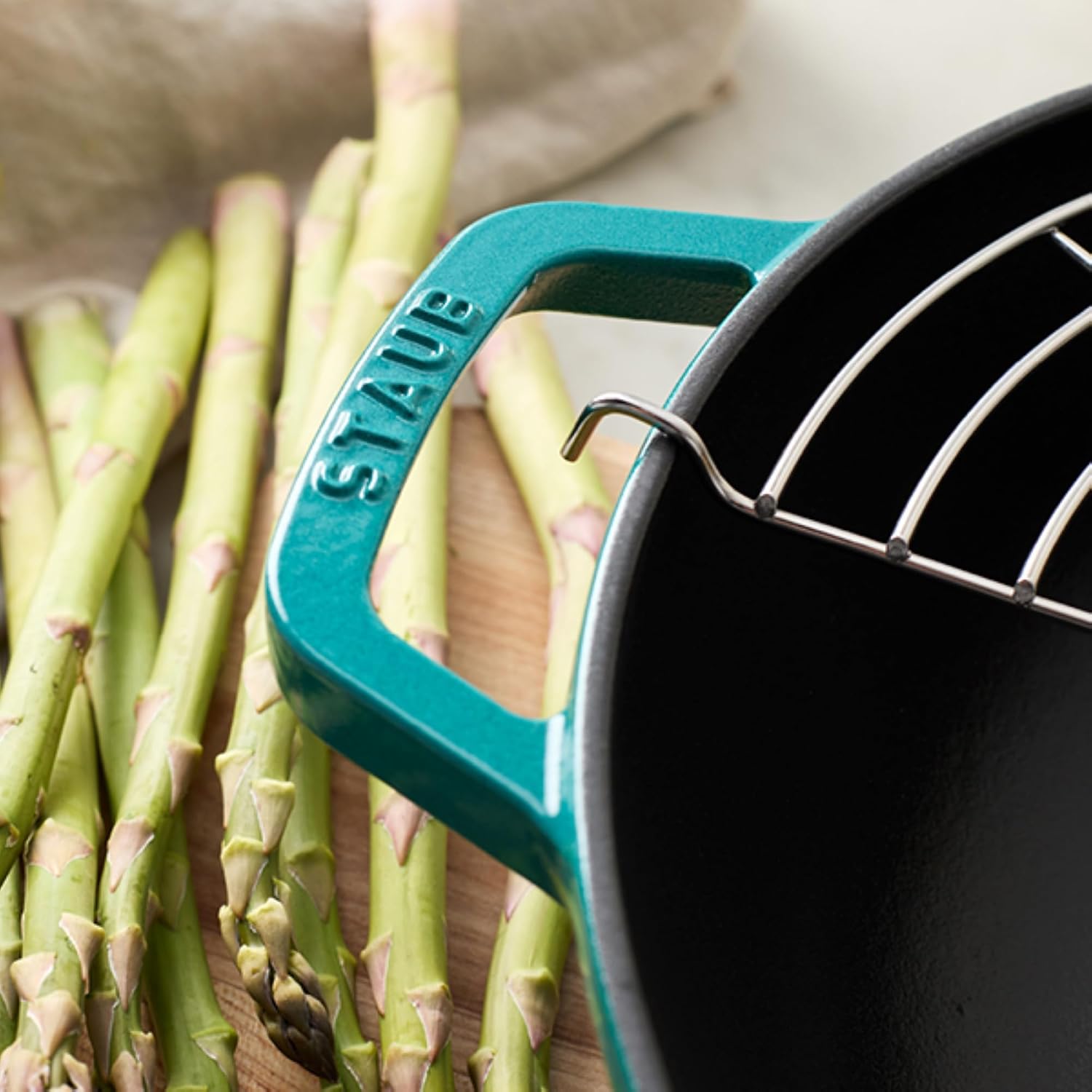 Staub Cast Iron Perfect Pan, Wok, Dutch Oven, 4.5-quart, serves 4-5, Made in France, Dark Blue
