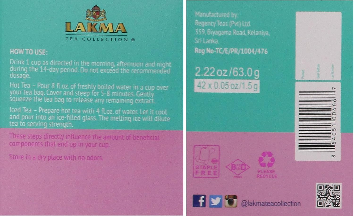HYLEYS Lakma 14 Day Weight Loss Kit Green Tea - 42 Tea Bags