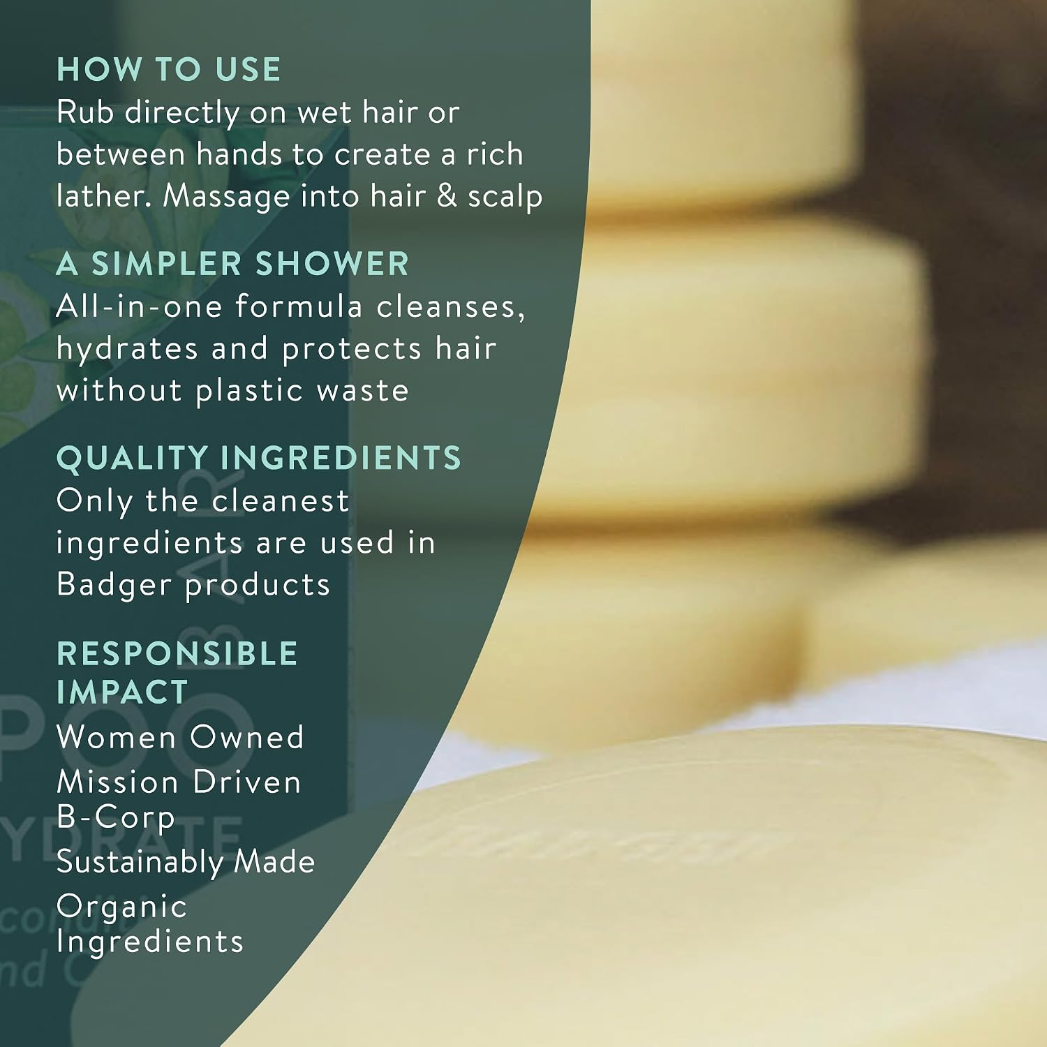 Badger - Jojoba & Baobab Conditioning Shampoo Bar, Natural Vegan Hair Bar, 3 oz