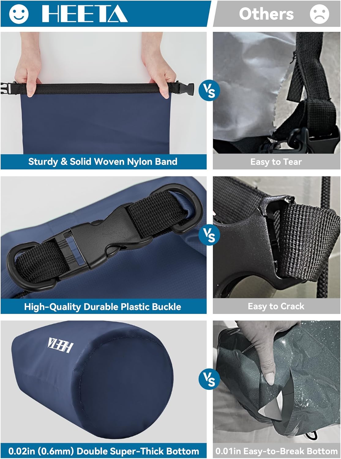 HEETA Waterproof Dry Bag Backpack with Emergency Whistle 5L/10L/20L/30L/40L