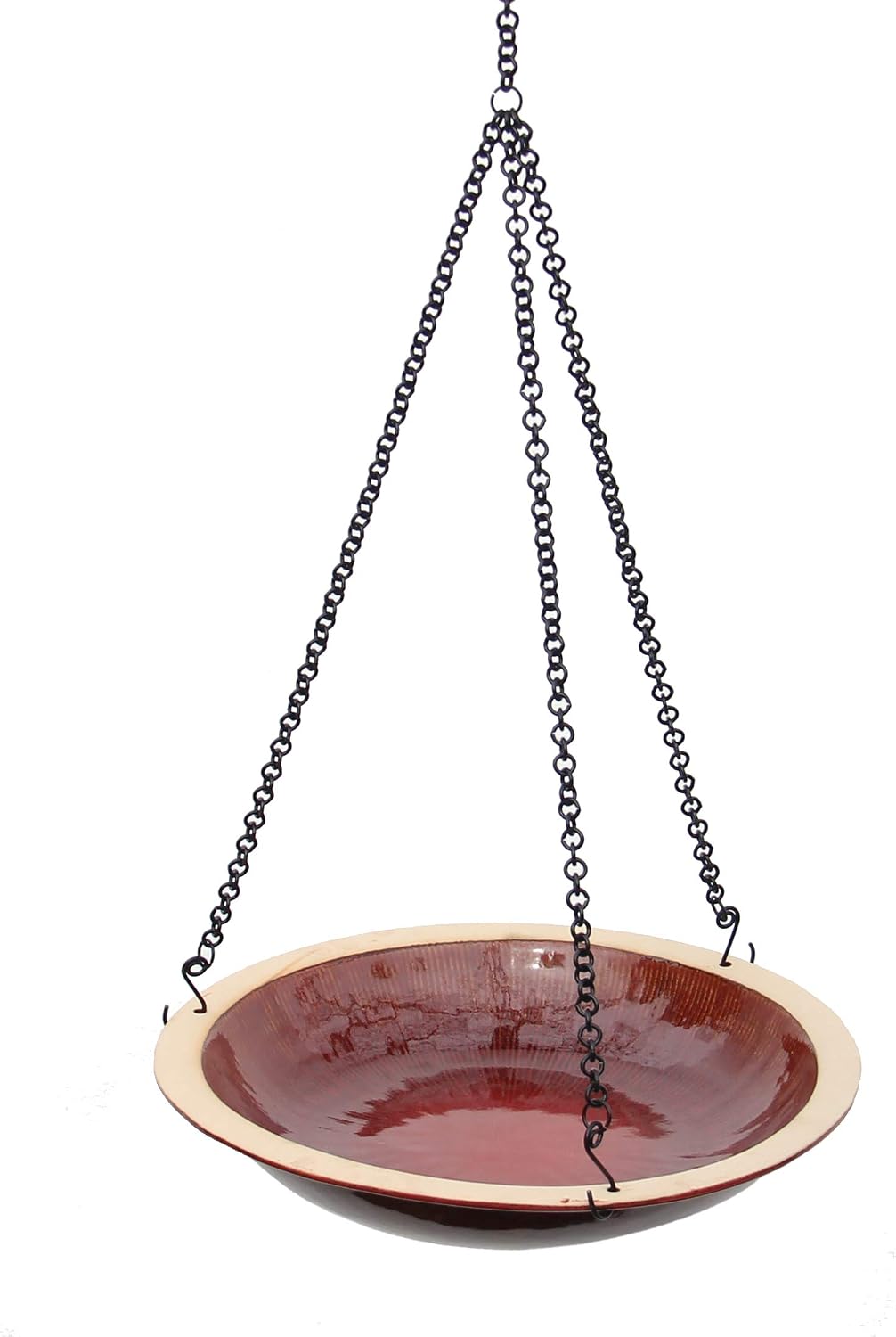 BYER OF MAINE Circles Hanging Bird Bath, Porcelain, Glaze Finish, Adjustable Chain, Sandy Granite, 14”x14”x34” adj