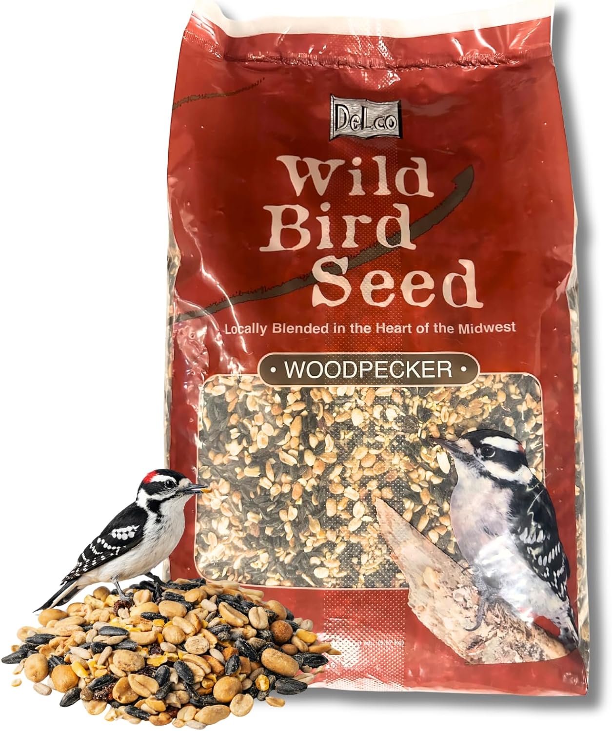DeLco Woodpecker Wild Bird Seed, 20 lb Bag, High Energy Fruit & Nut with Sunflowers, Attracts Woodpeckers, Cardinals, Jays & Chickadees