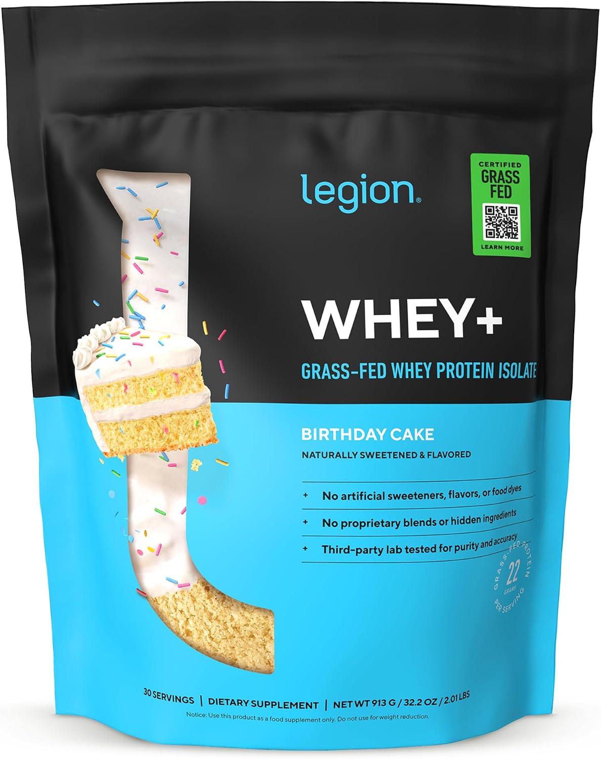 LEGION Whey+ Protein Whey Isolate from Grass Fed Cows (French Vanilla, 30 Servings) - Whey Protein Isolate Powder, Low Calorie, Non-GMO, Sugar Free, Lactose and Gluten Free, All Natural Protein Powder