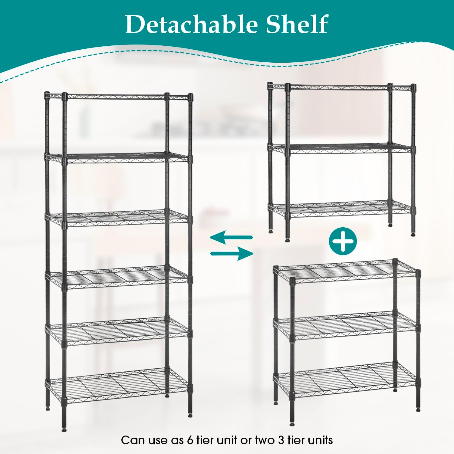 PayLessHere | 6-Tier Wire Shelf with Wheels | 45"x18"x82" | Black