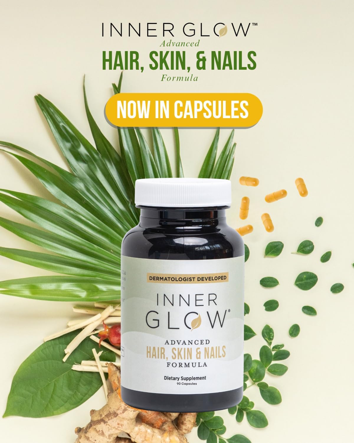 Inner Glow Advanced Hair, Skin & Nails Vitamins – Doctor-Developed Hair Supplement with Biotin, Collagen Peptides