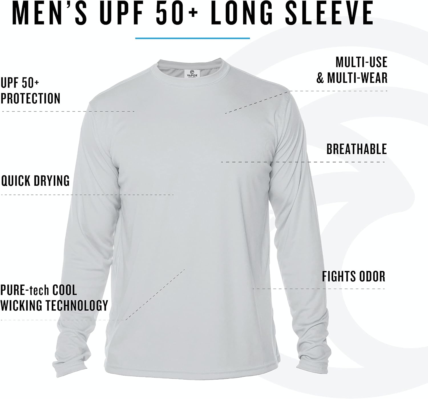 Vapor Apparel Men's Outdoor UPF 50+ Long Sleeve T-Shirt, UV Sun Protection for Fishing, Running, Hiking, Swimming