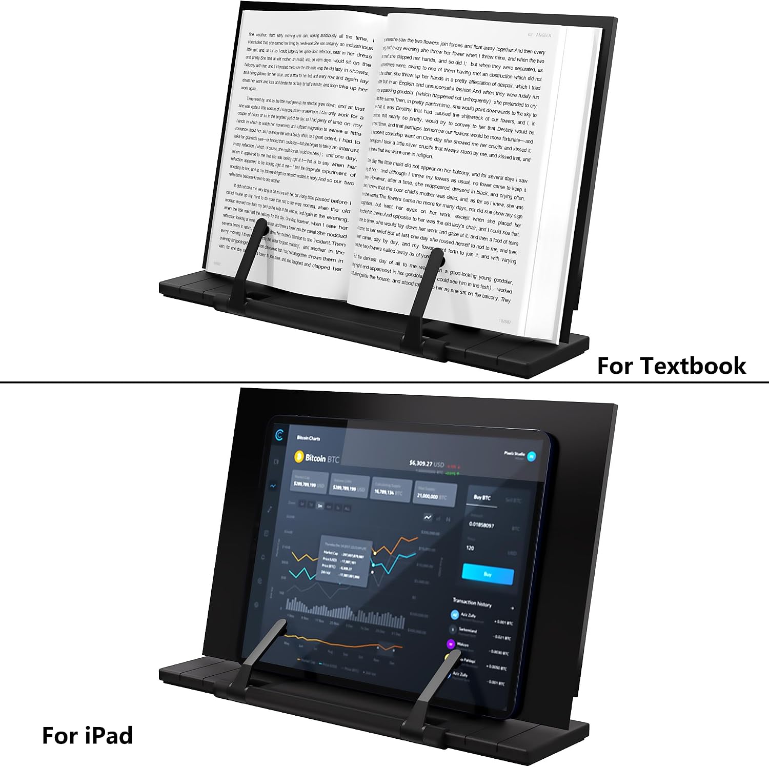 Readaeer Metal Book Stand for Desk Portable Document Holder for Cook Book, Music Book, iPad, Laptop