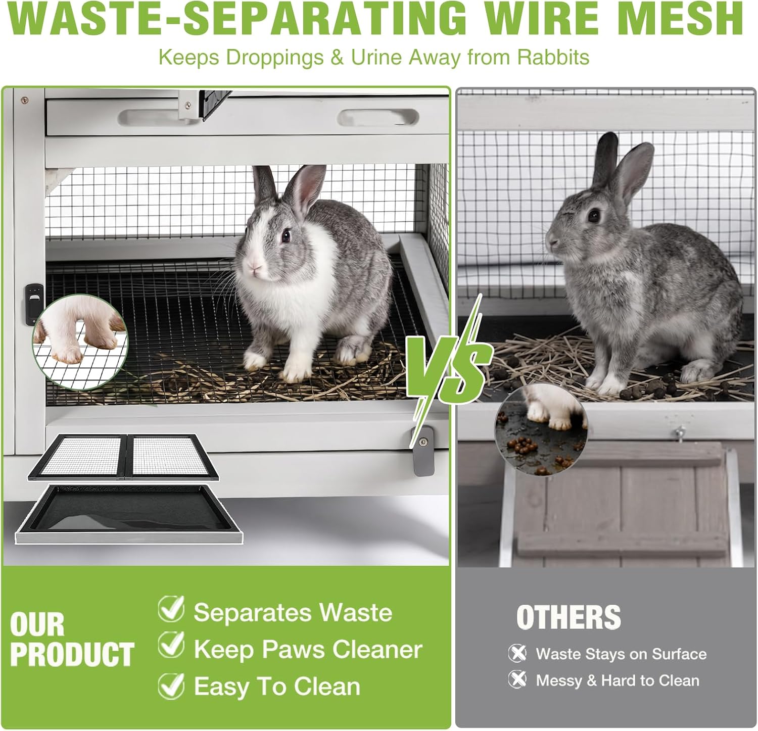 Indoor Rabbit Bunny Hutch Outdoor, Guinea Pig Cages with Removable Bottom Wire Netting - Easy Clean