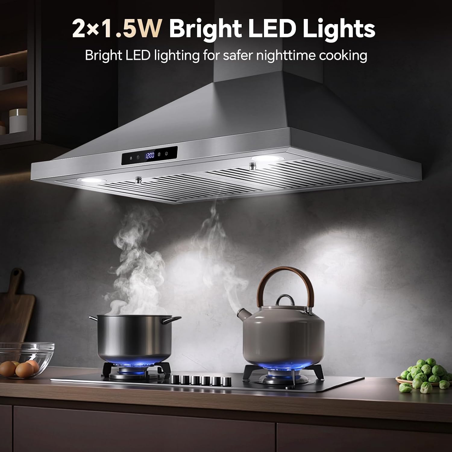 Tieasy Wall Mount Range Hood 30 inch Kitchen Hood 700 CFM with Ducted/Ductless Convertible Duct, Touch Control, Permanent Filters, Stainless Steel