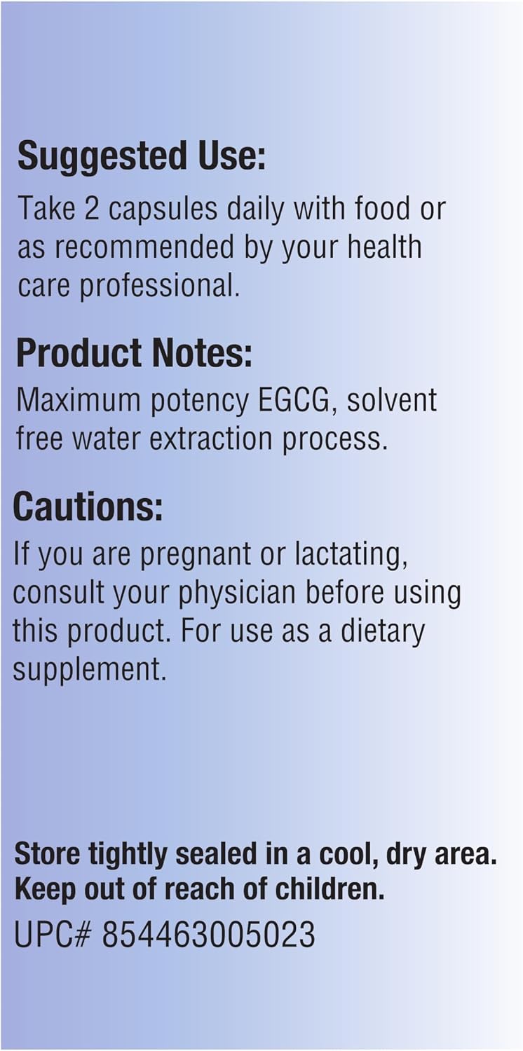 EGCG Green Tea Extract 90 Capsules 670mg Extract Per Capsule Standardized to High Potency 98%+Polyphenols 60% EgCG Very Low Caffeine Gentle On