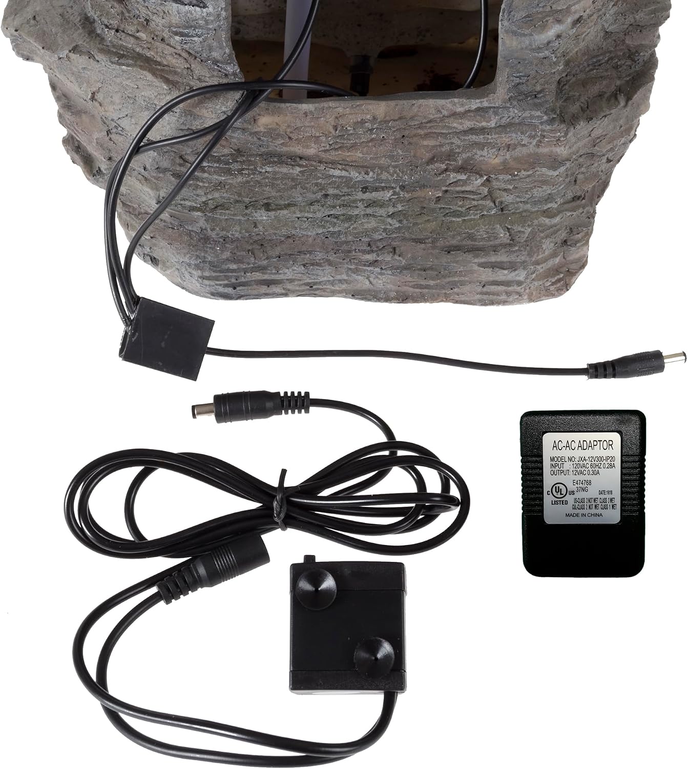 Tabletop Waterfall Fountain with Cascading Rock and LED Lights - Resin Tiered Stones for Office, Patio, and Home Decor by Pure Garden (Gray)