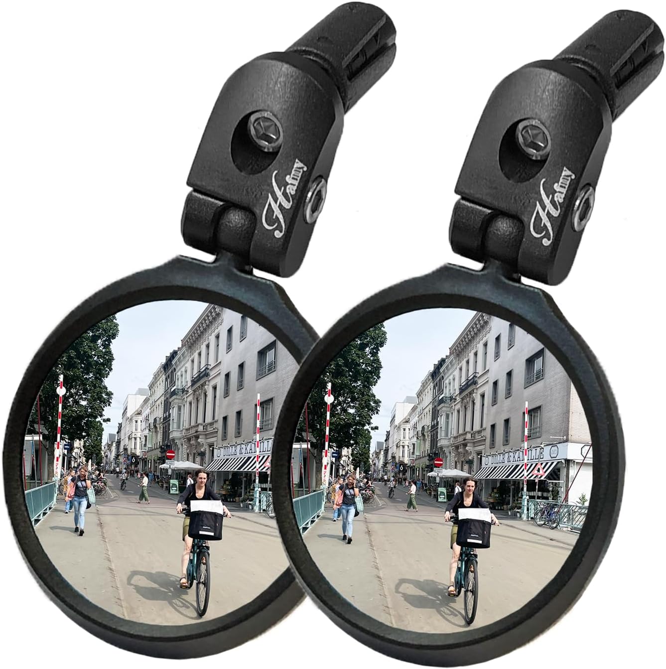 Hafny Bike End Bike Mirror, Adjustable Convex Rear View Mirror for Bicycle, Clear HD Glass Lens, 360° Rotatable, Fits MTB Road E-Bike Scooter, HF-M951-FR03 (1pc Silver Glass, 62mm Dia)