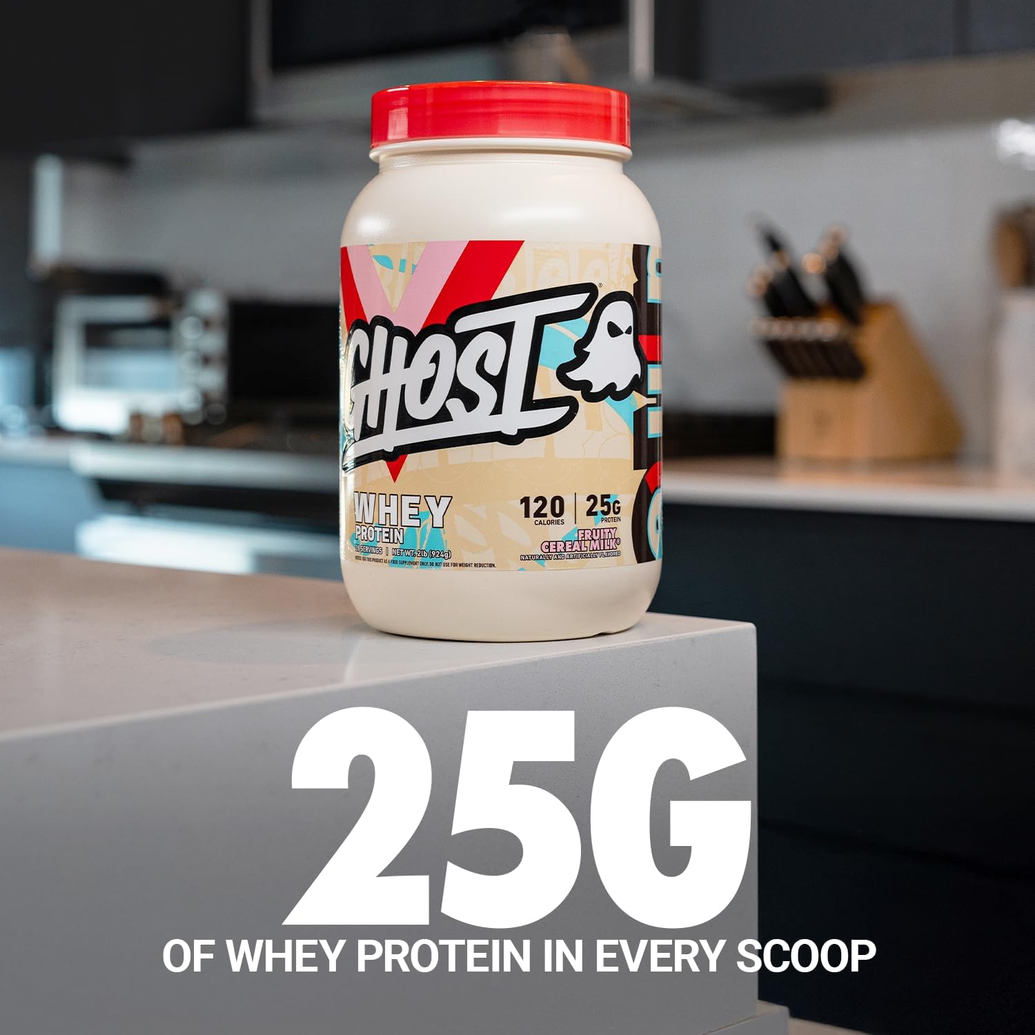 GHOST Whey Protein Powder, Milk Chocolate - 2LB, 25G of Protein | Whey Protein Isolate & Concentrate Blend - Post Workout Nutrition Shake, Smoothies - Soy & Gluten-Free - 2LB Tub, 26 Servings