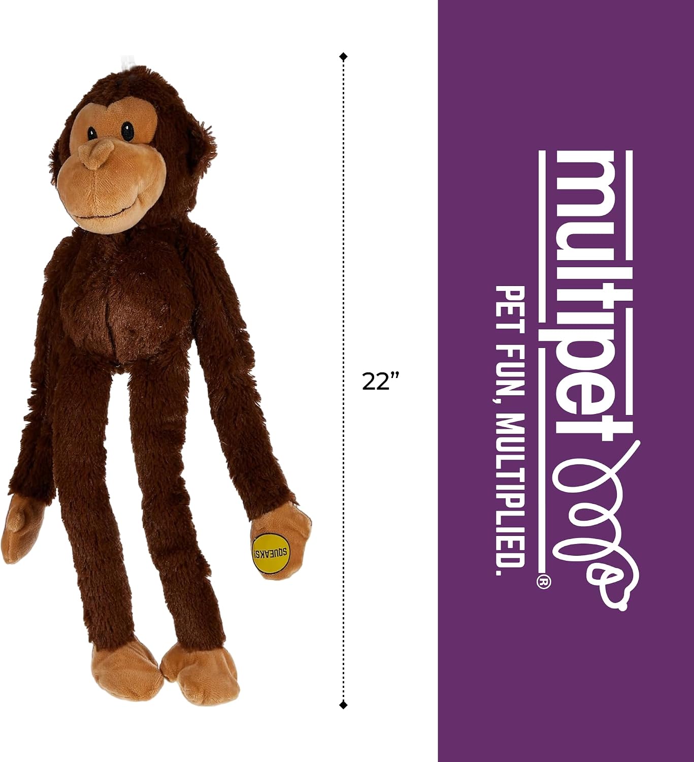 Multipet Swingin' Safari Monkey Dog Plush Toy - Squeaky Dog Toy for All Dogs - Extra Soft Plush Dog Toy - Stuffed Animal Dog Toy for Cuddling & Playing - Cute Dog Pet Toy (27”, Brown, 5 Squeakers)
