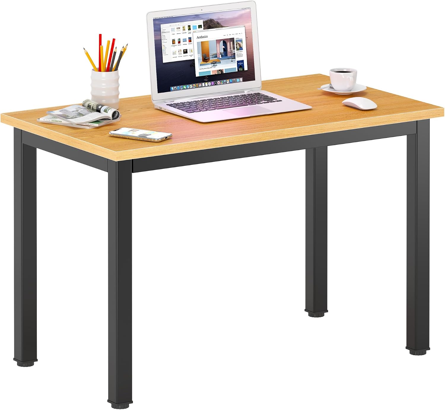 DlandHome 47 inches Medium Computer Desk for Bedroom, Retro