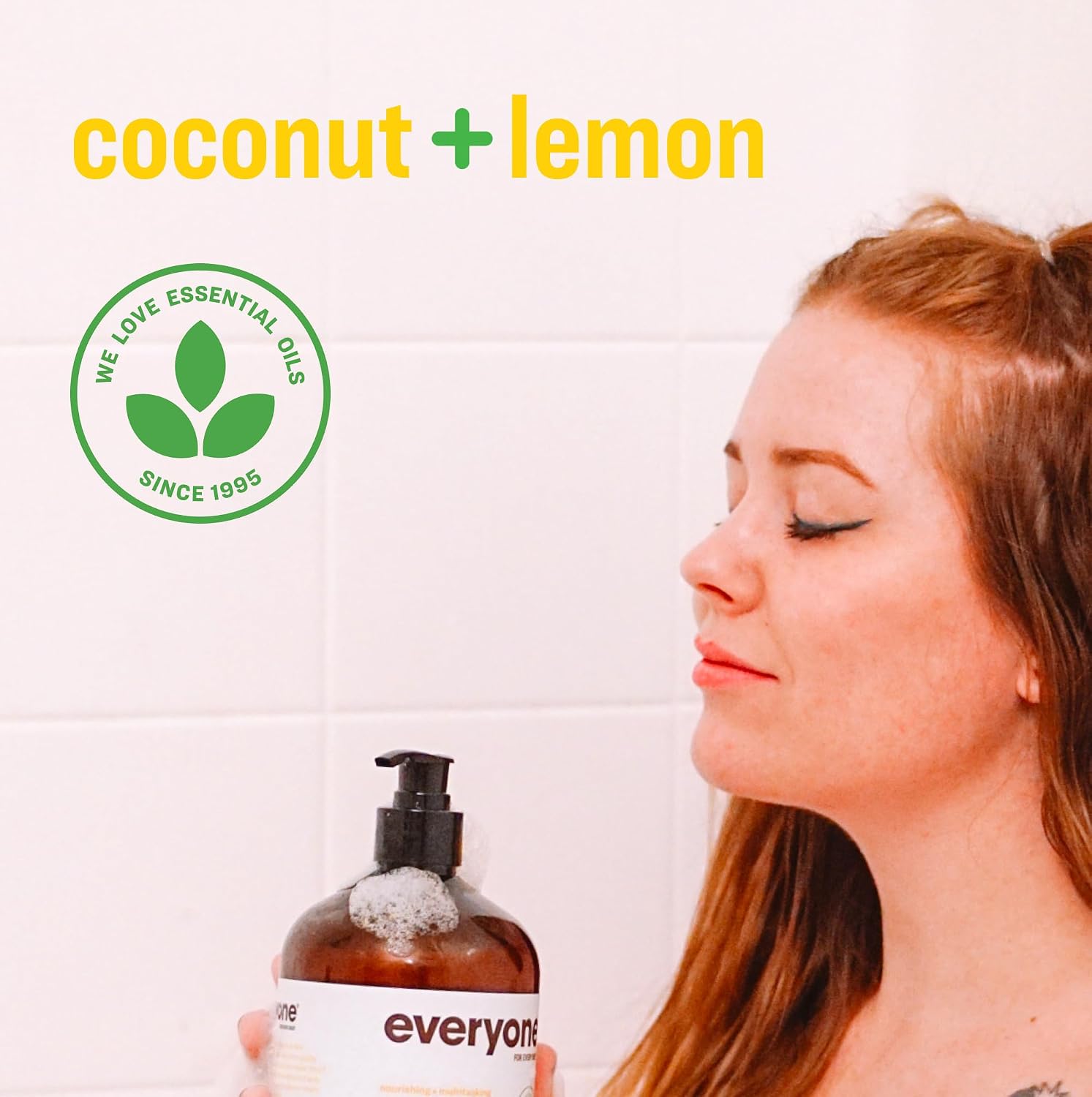 Everyone 3-in-1 Soap Body Wash Bubble Bath Shampoo Coconut Lemon 32oz 2pk | Natural essential oil formula | body wash | shampoo | bubble bath in one | coconut lemon scent | bulk value 2-pack