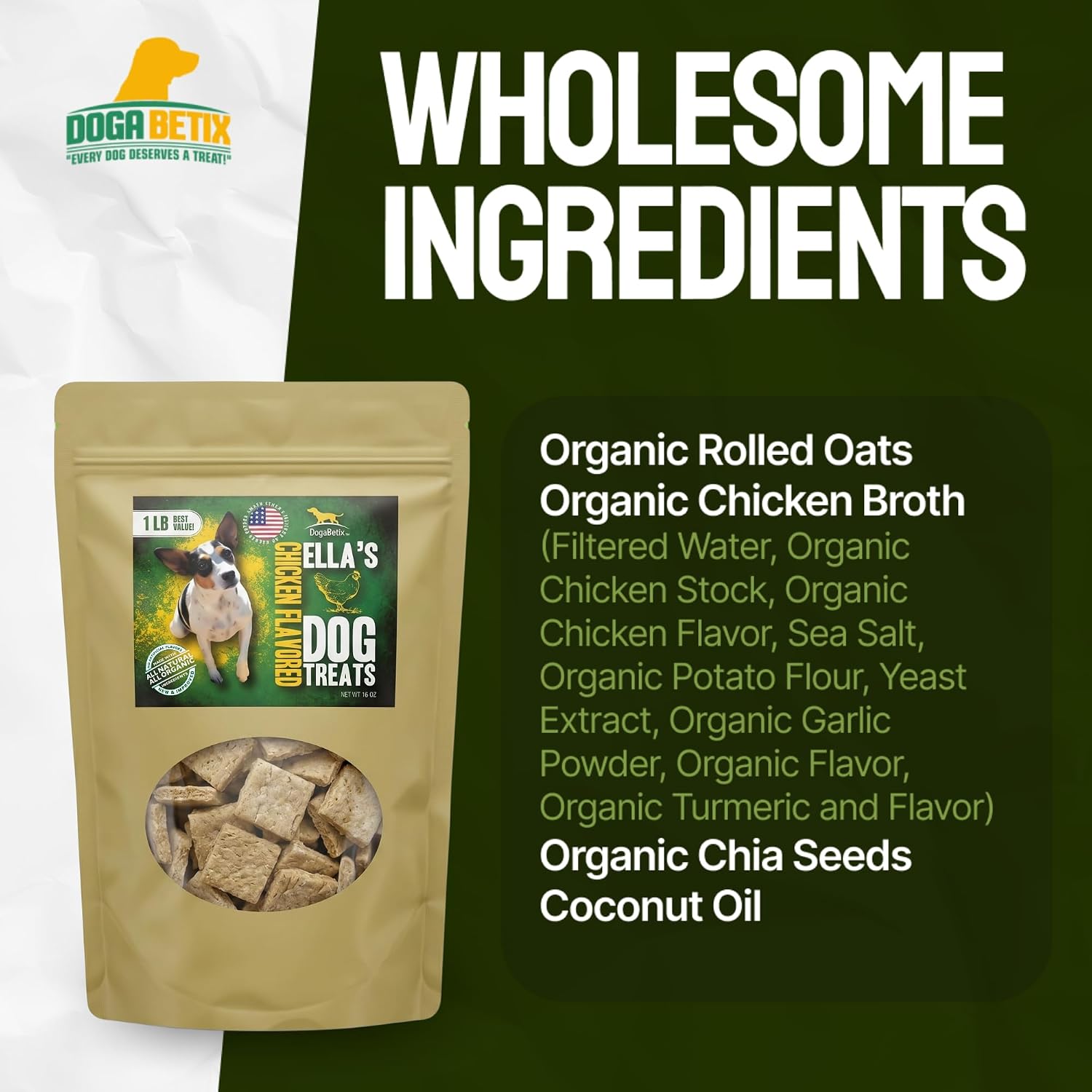 Ella's Diabetic Dog Treats Chicken (8oz) - Low Glycemic Ingredients - Vet Approved - Made in USA by Owners of Diabetic Dogs - Developed to Help Keep Glucose Levels Stable
