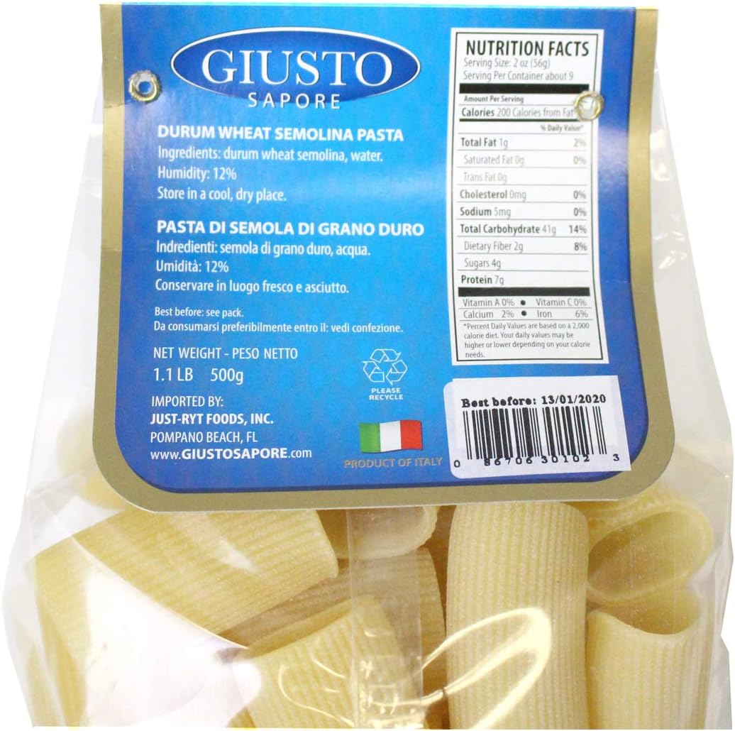 Giusto Sapore Italian Pasta - Caserecce 454g - Premium Organic Bronze Drawn Durum Wheat Semolina Gourmet Pasta Brand - Imported from Italy and Family Owned