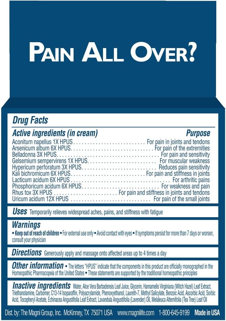 MagniLife Pain and Fatigue Relief Cream, 4 oz, Fast-Acting Relief for Fibromyalgia Symptoms, Muscle Aches & Joint Pain, Helps Relieve Soreness & Tenderness, Deep Penetrating Formula