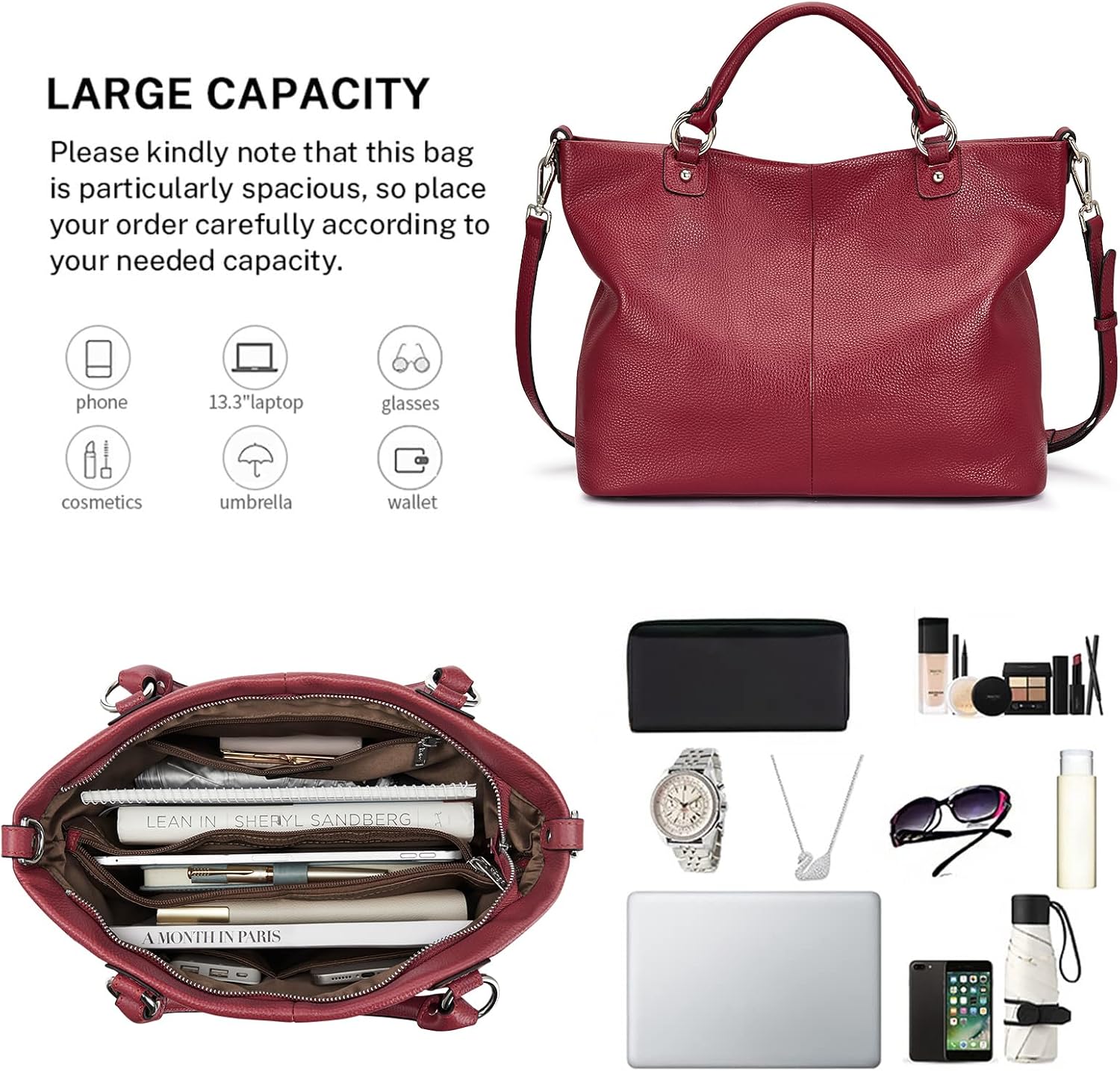 Kattee Genuine Leather Tote Purse for Women, Top Handle Satchel | Soft genuine leather tote with roomy storage and versatile carry for work, shopping, and travel.