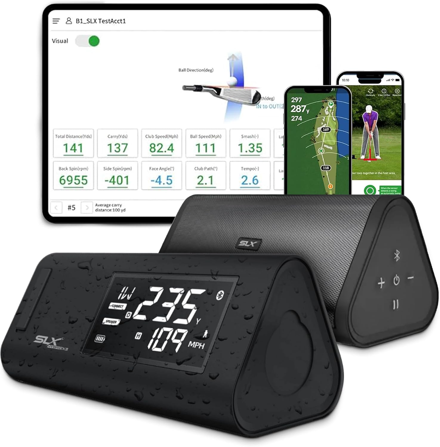 SLX Hybrid Launch Monitor - Effectively Track Your Ball Speed, Club Speed, Distance and Smash Factor - Portable Golf GPS Device via Bluetooth