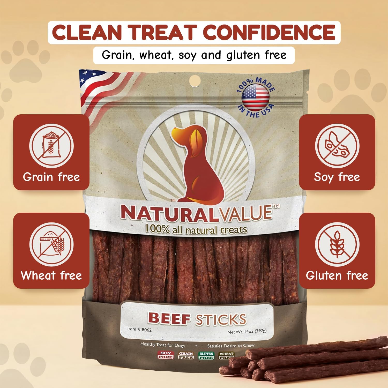 Loving Pets Natural Value Beef Sticks - Soft Jerky Dog Treats for Large & Small Breeds - Healthy Gluten, Wheat, Soy & Grain Free Pet Treats for Dogs