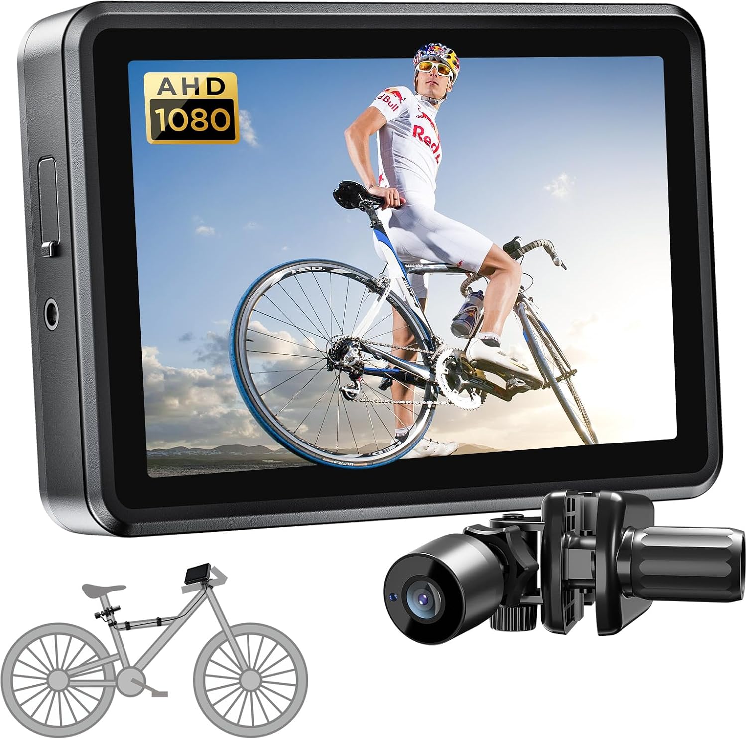 FEISIKE Handlebar Bike Mirror, Bicycle Rear View Camera with 4.3'' HD Night Vision Function, 145° Wide Angle View, Adjustable Rotatable Bracket