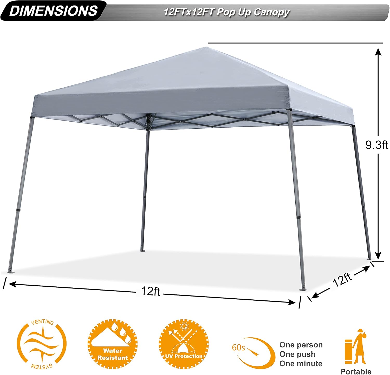 ABCCANOPY 11x11 Pop Up Canopy Tent, Stable Slant Leg Outdoor Shade, Black