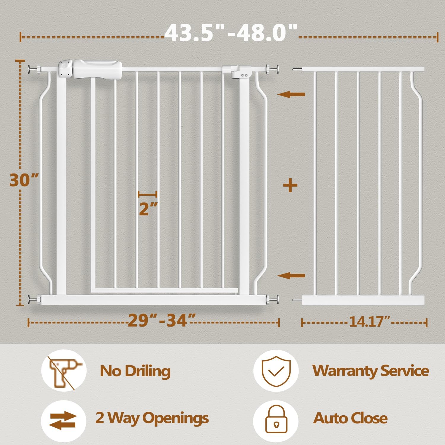 Fairy Baby Extra Wide Baby Gate for Doorways Auto Close Safety Gates for Bedroom, Fits 57.5 Inch to 62 Inch with Pressure Mounted Extention Kit, White | Pressure Mounted No Drill Pet Gate with Door, Heavy Duty Walk-Through Gate for Toddlers, Kids, Dogs,…
