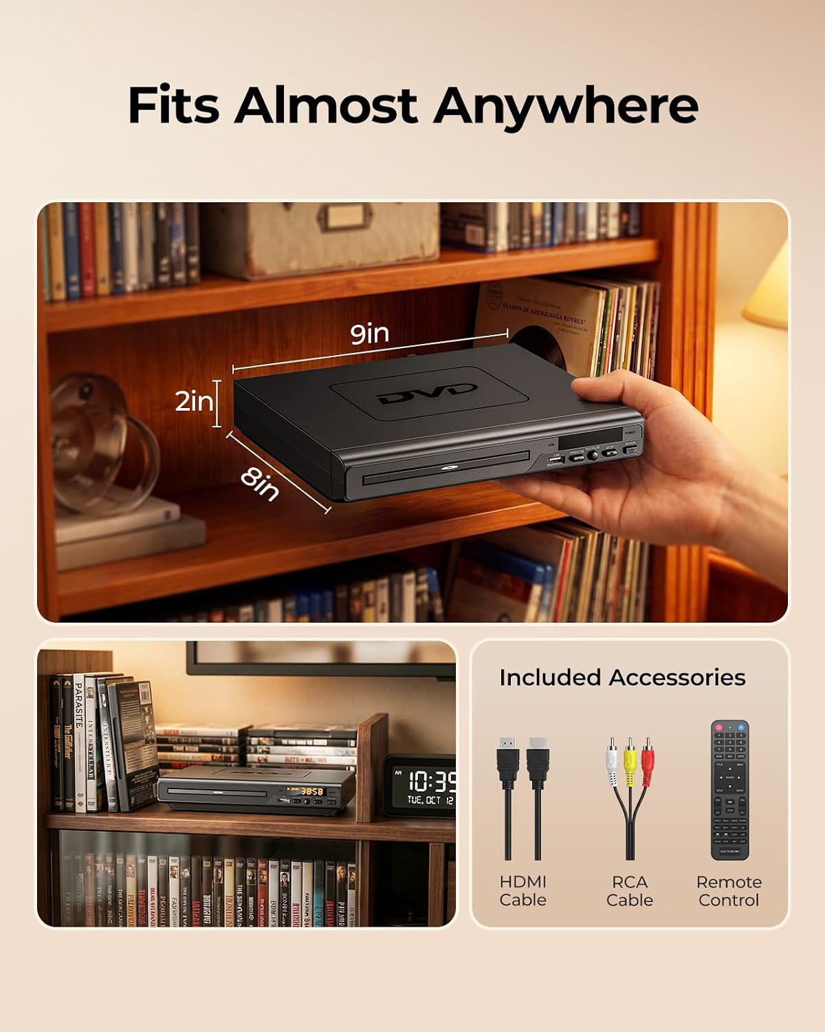 ELECTCOM PRO Region-Free DVD Player for TV with HDMI | Plays Regions 0-6 & Multi Formats, RCA Compact DVD/CD Player for Smart TV