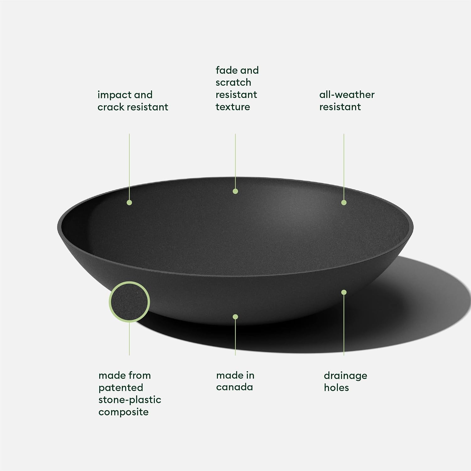 Veradek Mason Series Lane Bowl - Large Outdoor Bowl Planter | Made From a Durable Plastic-Stone Composite With Pre-Drilled Drainage Holes. Modern Patio/Tabletop Décor