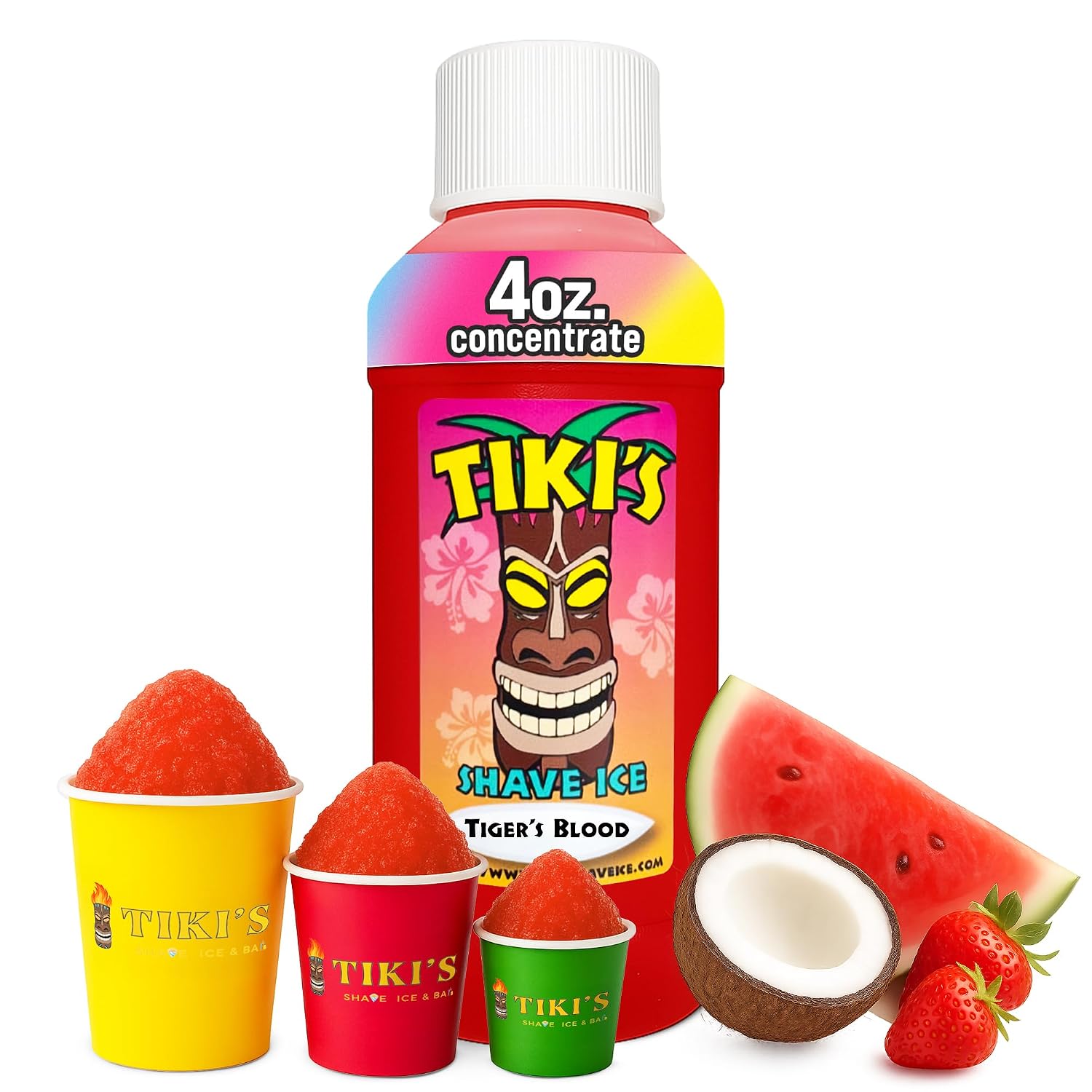 Tiki's Shave Ice Syrup Concentrate for Snow Cones & Shaved Ice - Natural Syrup for Beverages & Desserts - Ideal for Snow Cone