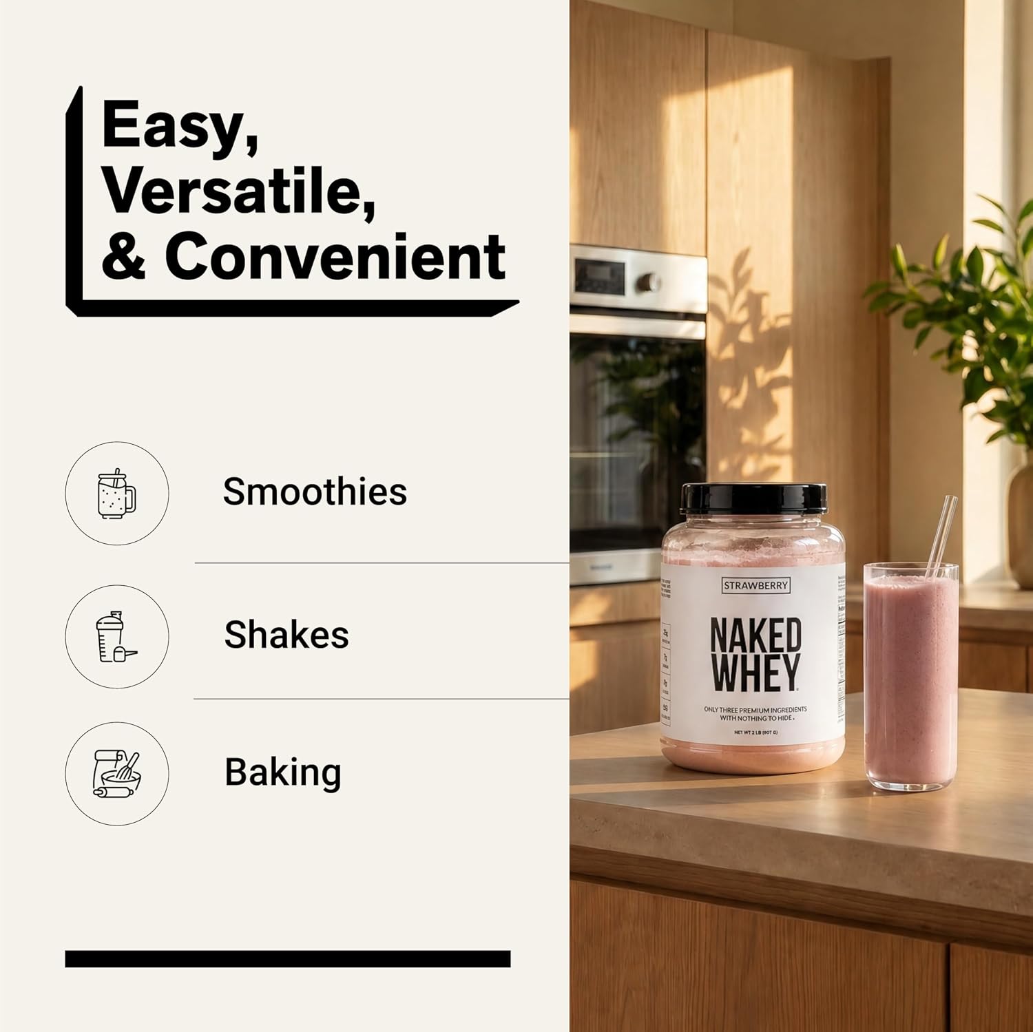 NAKED Whey 5LB 100% Grass Fed Unflavored Whey Protein Powder - Only 1 Ingredient, NSF Certified, Undenatured, Gluten Free, Soy Free, Promote Muscle Growth and Recovery - 76 Servings