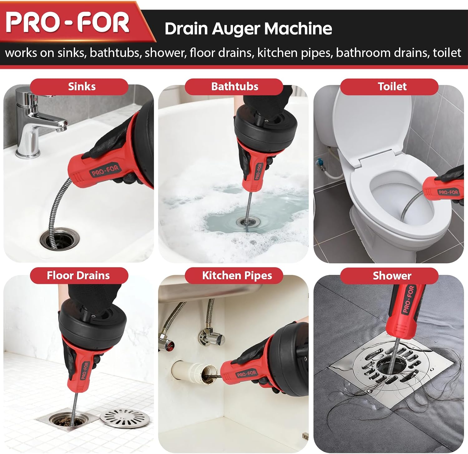 Drain Auger, 16.4FT Plumbing Snake Drain Clog Remover, Manual & Drill Powered Drain Snake for 0.75–2 Inch Pipes, Sink, Shower, Bathtub, Toilet