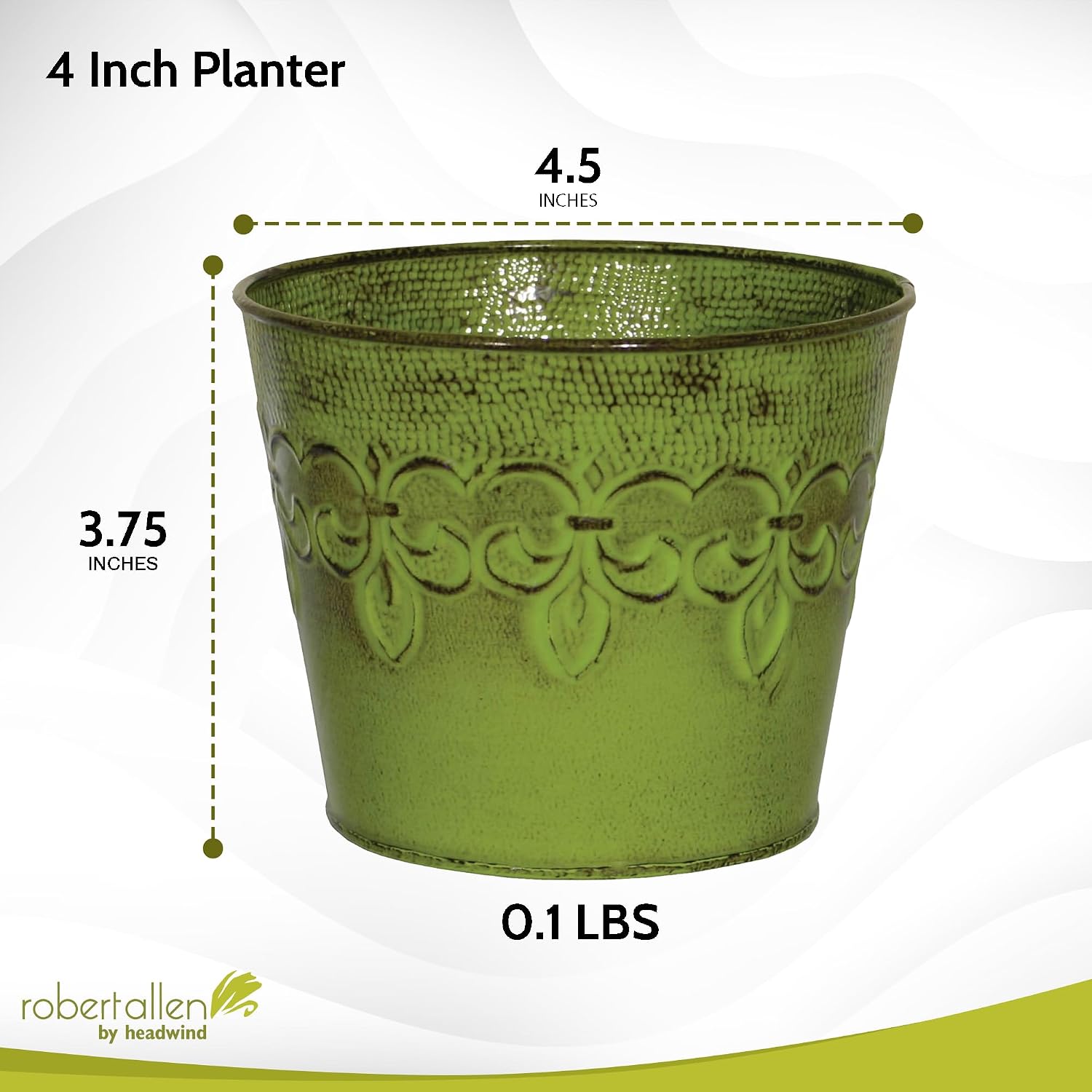 MPT01891 Fluer De Lis Series Metal Planter Flower Pot, 6", Color Tansy Green