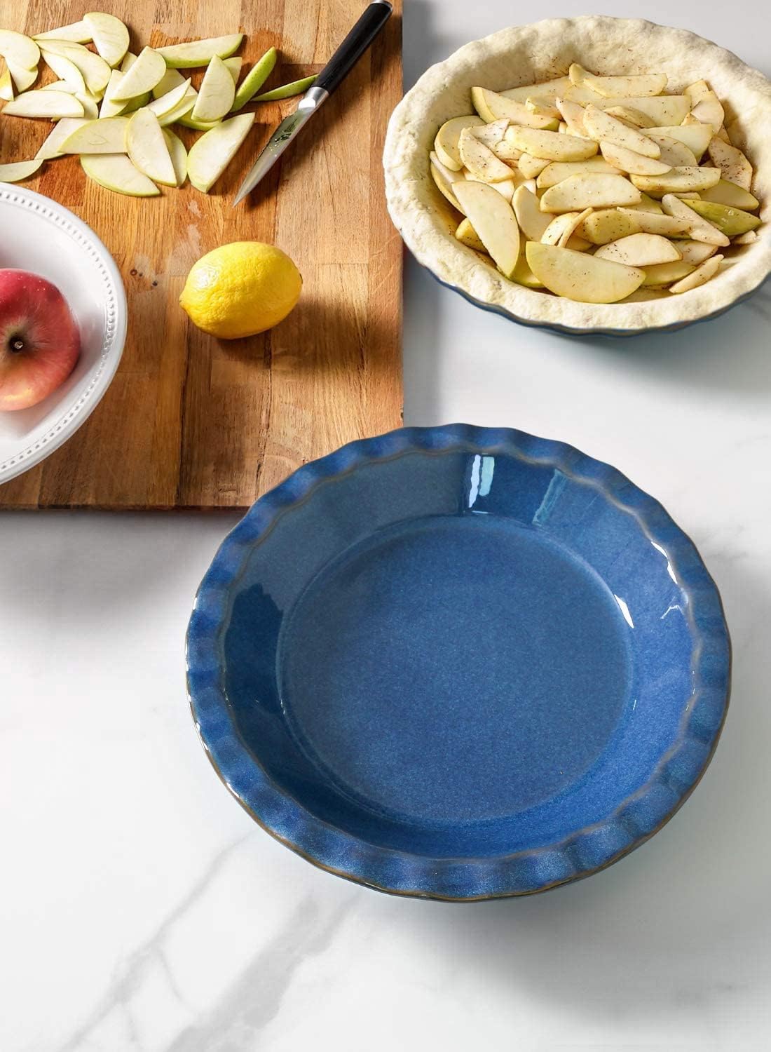 LE TAUCI Ceramic Pie Pans Plate for Baking, 9 inch Deep Dish Baking Dish, 52 ounce Bakeware for Apple Pecan Pie, Set of 2, White