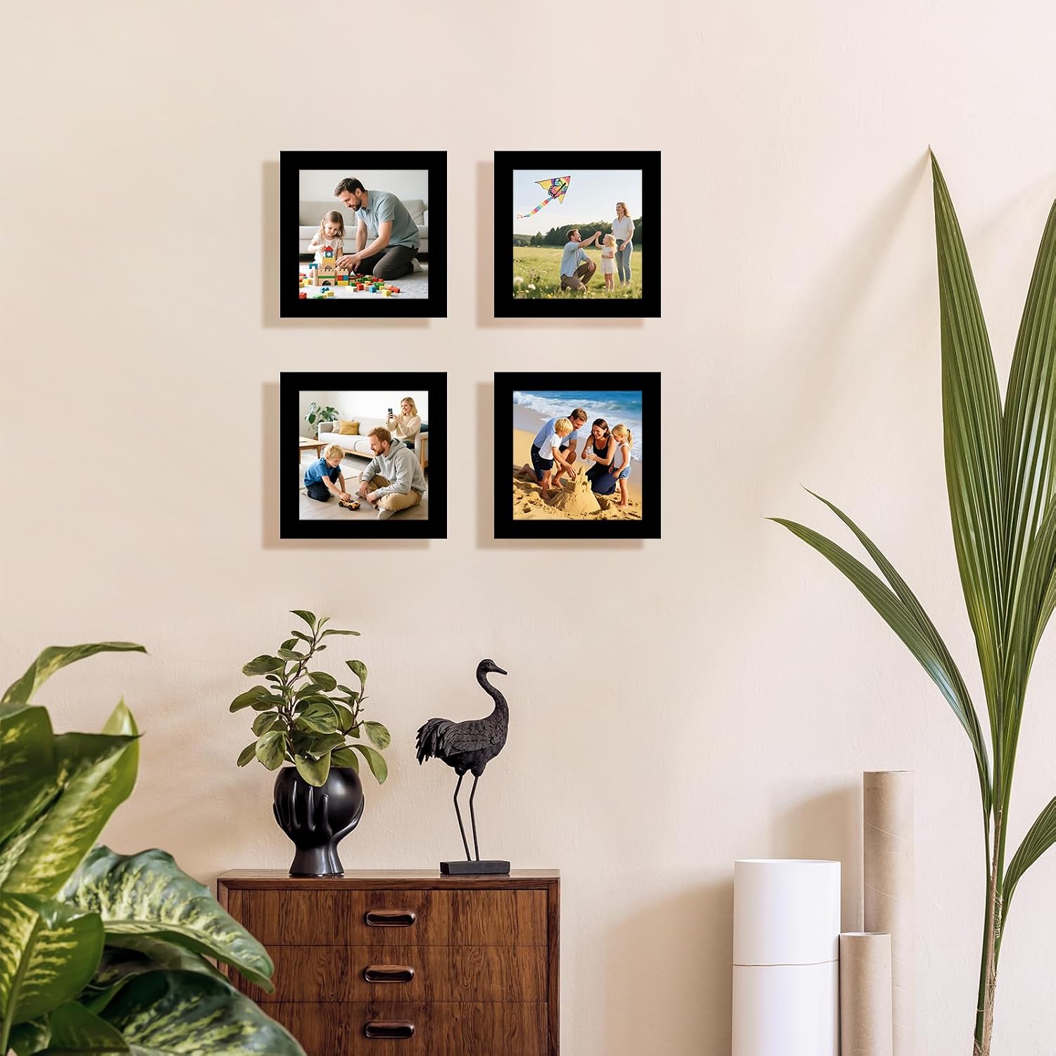 Picture Frames 8x8 2 Pack Made of Solid Wood Black for Wall Mounting and Tabletop Display
