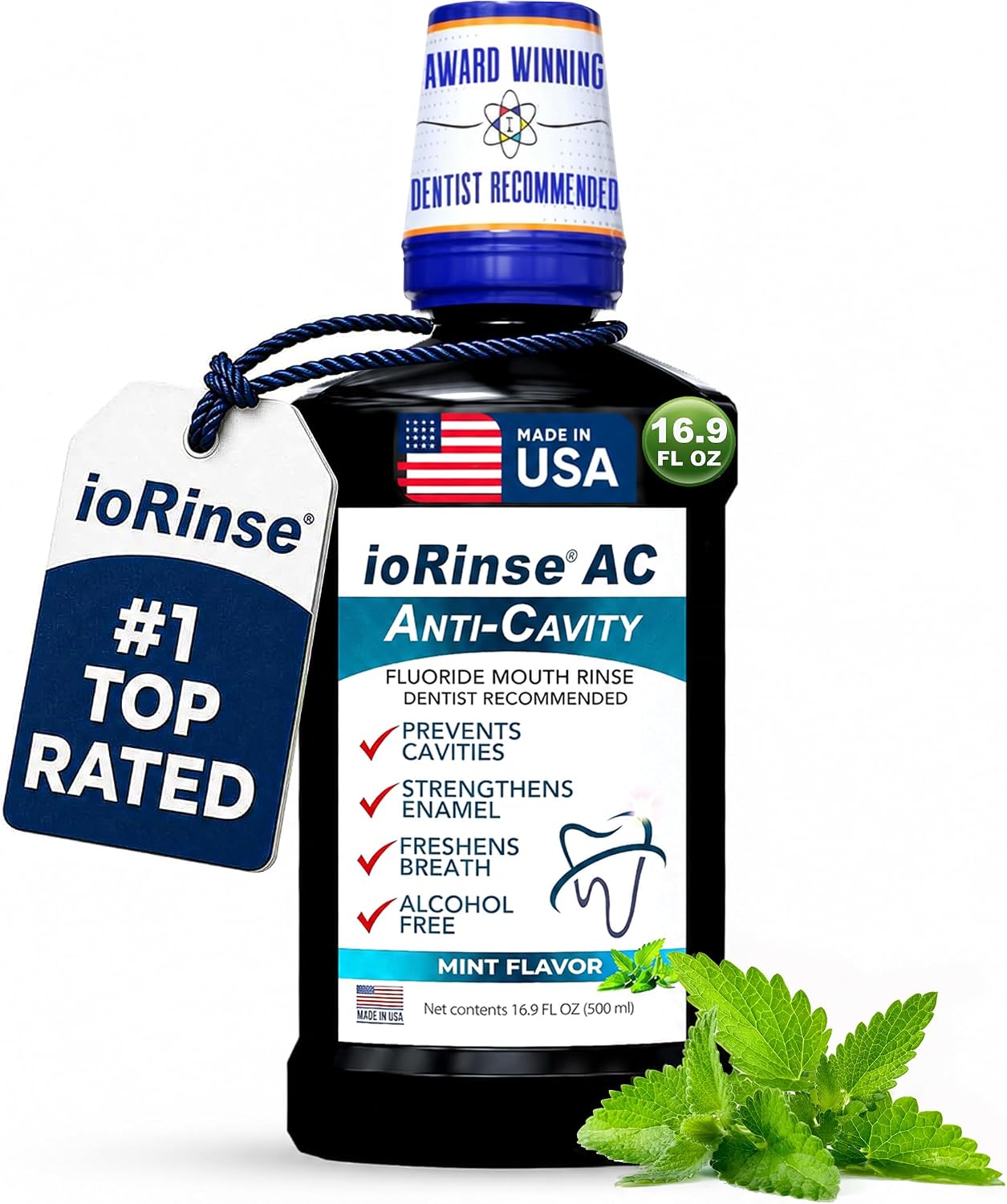 ioRinse RTU Halitosis Mouthwash, Molecular Iodine Oral Rinse, Soft Mint, 1L