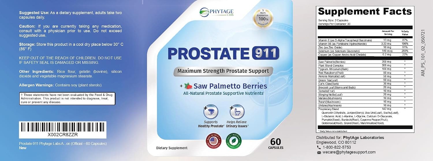 Prostate 911 – Advanced Men’s Health Supplement – Saw Palmetto Prostate Support Formula with Pumpkin Seed & Nettle Root – Daily Urinary