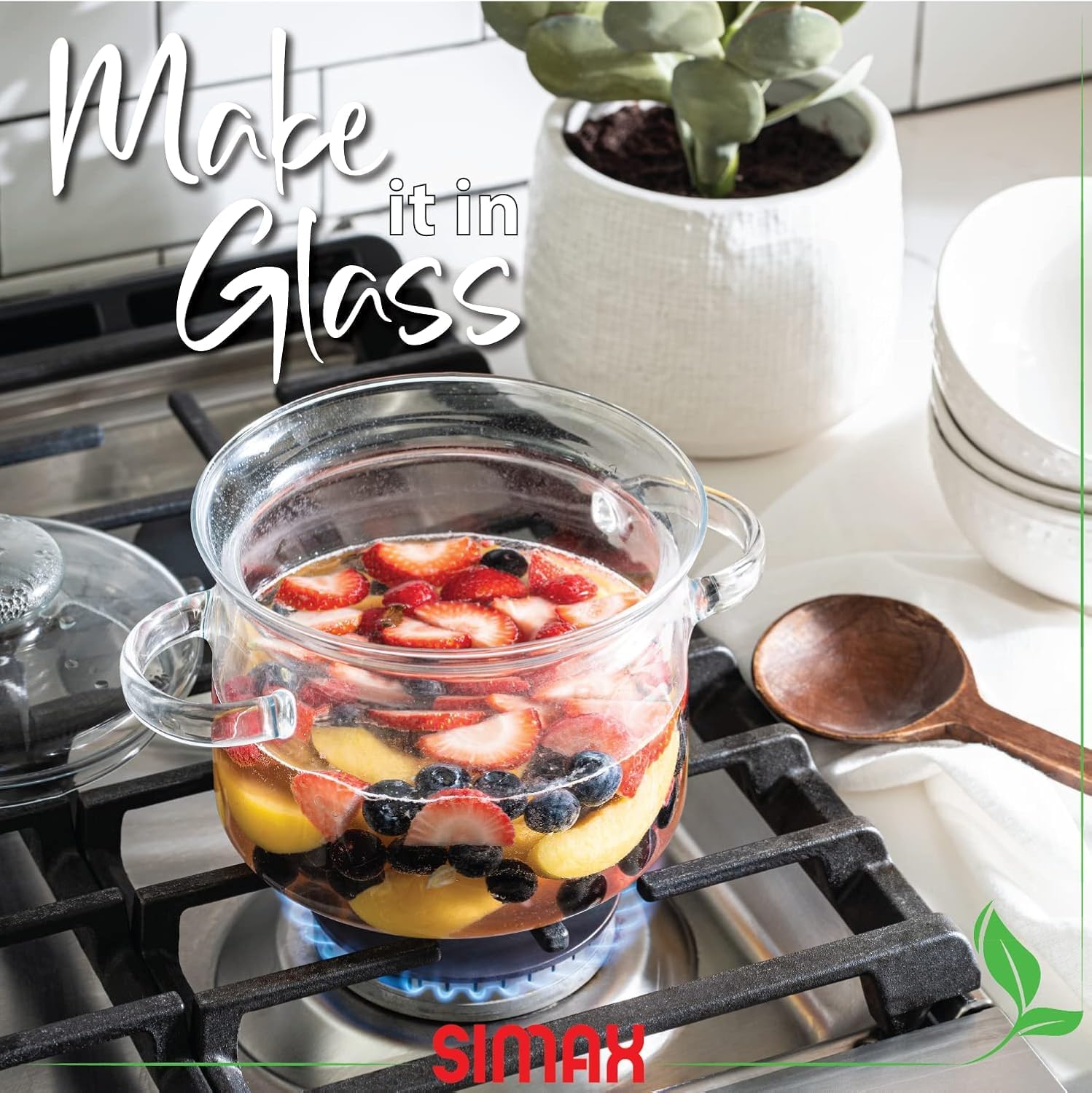 Simax 48 Oz Borosilicate Glass Saucepan With Lid - Microwave, Stove and Dishwasher Safe Potpourri Pot and Serving Dish