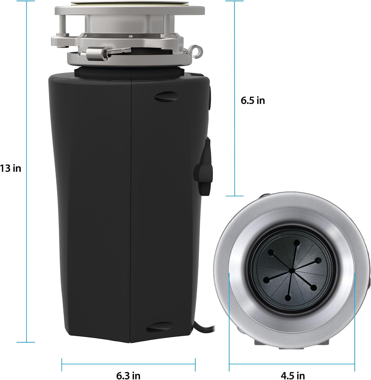 Eco Logic 1/3 HP Garbage Disposal, Universal 3-Bolt Mount, Power Cord