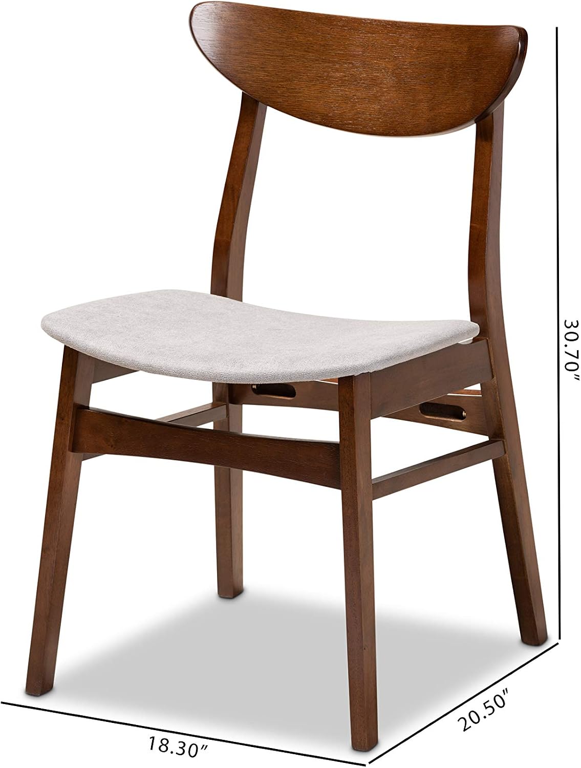 Baxton Studio Parlin Mid-Century Modern Transitional Light Beige Fabric Upholstered and Walnut Brown Finished Wood 4-Piece Dining Chair Set