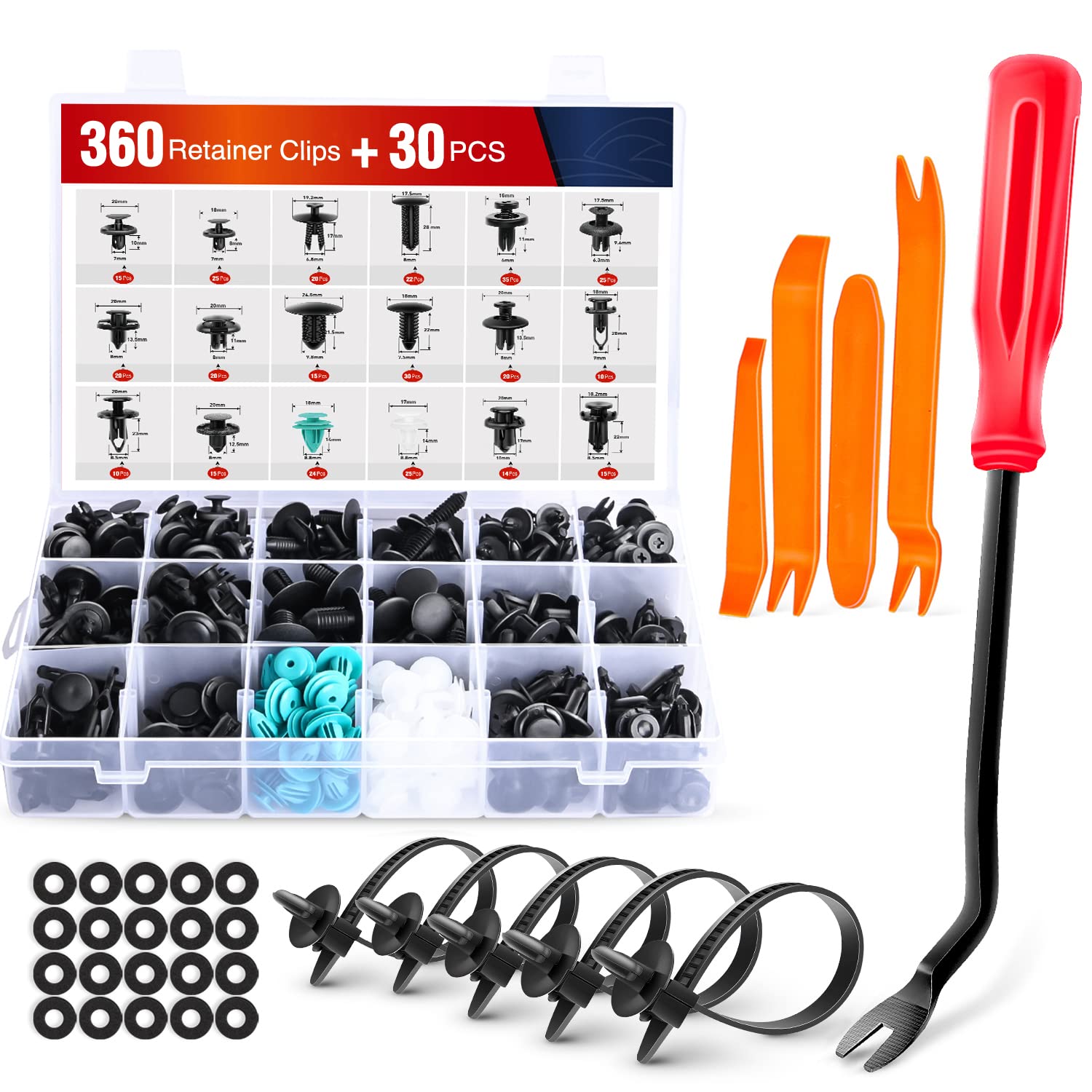 Nilight 190 Pcs Car Retainer Clips Fastener Remover 18 Most Popular Sizes Applications Auto Push Pin Rivets Set -Door Trim Panel Clips for Toyota