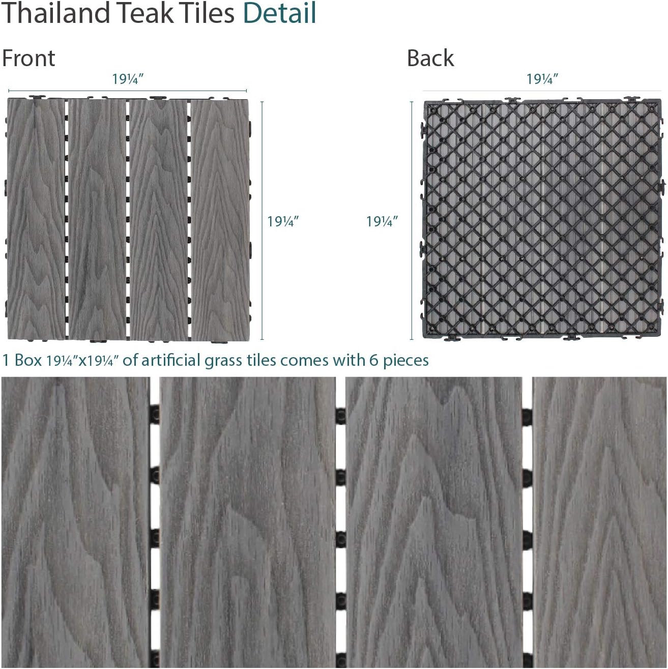 ECOOPTS 12"x12" Interlocking Deck Tiles Patio Floor Tiles Outdoor Flooring Wood Deck Tiles for Porch Balcony Backyard, 9 Slat x 15 Boxes, Brown