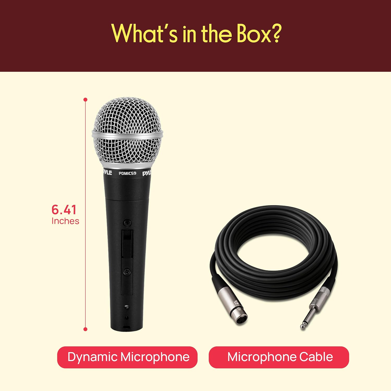 Pyle Professional Dynamic Vocal Microphone - Moving Coil Dynamic Cardioid Unidirectional Handheld Microphone with ON/OFF Switch Includes 15ft XLR
