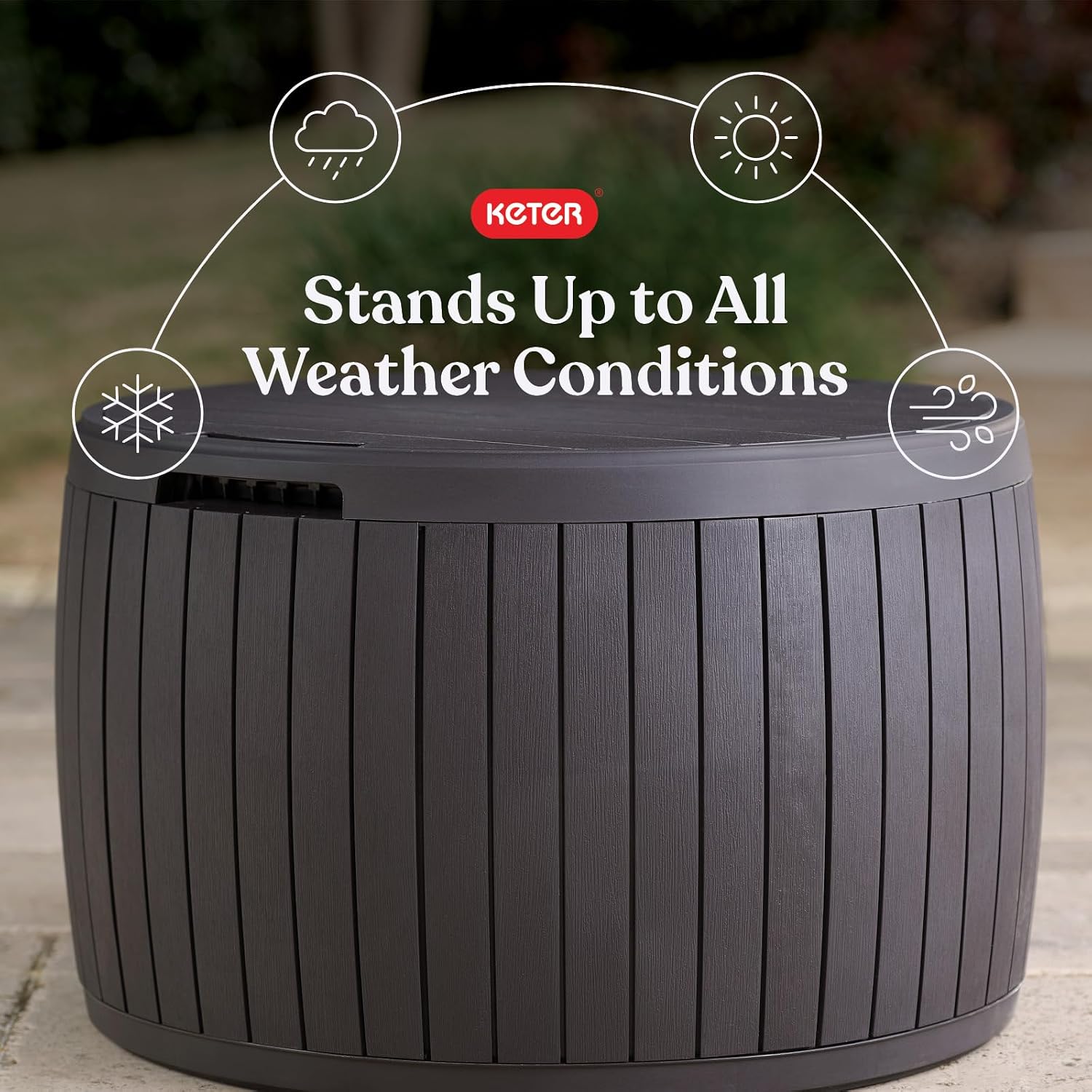 Keter Circa Outdoor Storage Deck Box, 37 Gallon, Brown | Doubles as Ottoman Chair or Side Table, Resin Seating for Garden, Pool & Patio